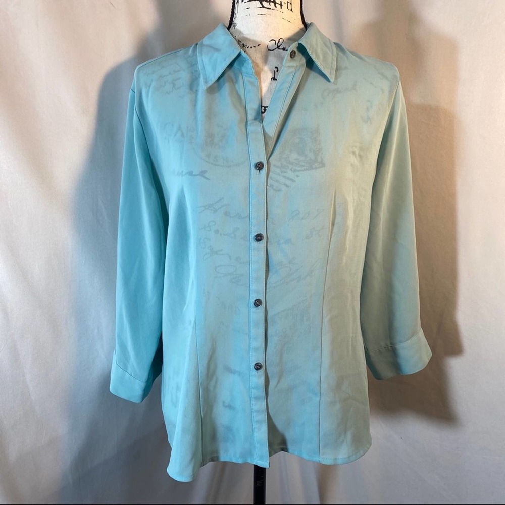 New York & Company  V-Neck Long Sleeve Button Up Blouse Sz L